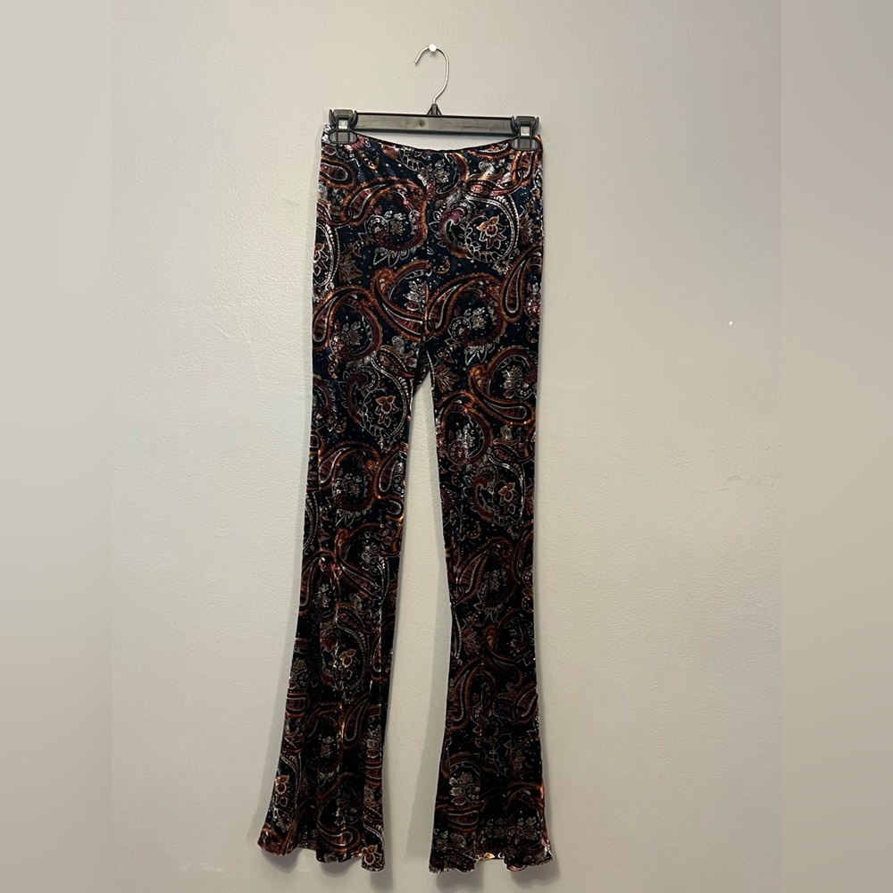 Fuzzy, multi design, SMALL flared pants/ leggings.